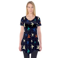 Blue Sky Airplanes Planes Short Sleeve Tunic  by ConteMonfrey