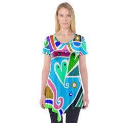 Crazy Pop Art - Doodle Hearts  Short Sleeve Tunic  by ConteMonfrey