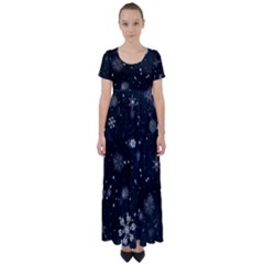 Snowflakes Snow Snowfall Snowing High Waist Short Sleeve Maxi Dress by Apenda