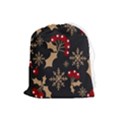 Christmas Pattern With Snowflakes Berries Drawstring Pouch (Large) View1
