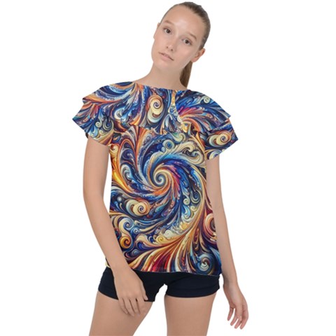 Colorful Motion Abstract Art Ruffle Collar Chiffon Blouse by ExtraAwesomeSauce