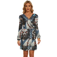 Demon Samurai Long Sleeve Waist Tie Ruffle Velvet Dress by AwesomeSauce