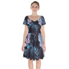 Cyberpunk Demon Samurai Short Sleeve Bardot Dress by AwesomeSauce