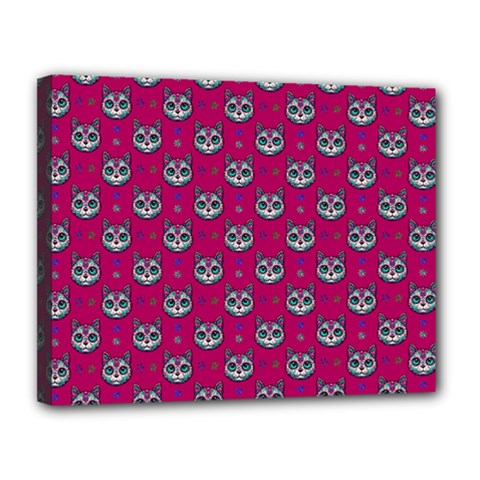 Calavera Cat Art Pattern Canvas 14  X 11  (stretched) by ExtraAwesomeSauce