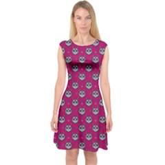 Calavera Cat Art Pattern Capsleeve Midi Dress by ExtraAwesomeSauce