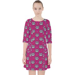 Calavera Cat Art Pattern Quarter Sleeve Pocket Dress by ExtraAwesomeSauce