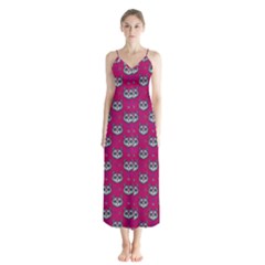 Calavera Cat Art Pattern Button Up Chiffon Maxi Dress by ExtraAwesomeSauce