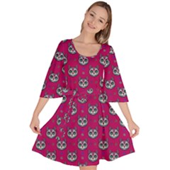Calavera Cat Art Pattern Velour Kimono Dress by ExtraAwesomeSauce