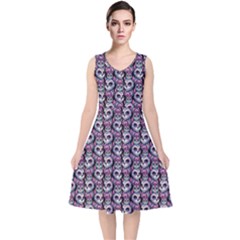 Sugar Skull Cat Pattern V-neck Midi Sleeveless Dress  by ExtraAwesomeSauce