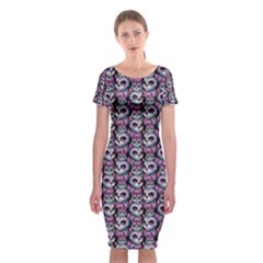 Sugar Skull Cat Pattern Classic Short Sleeve Midi Dress by ExtraAwesomeSauce