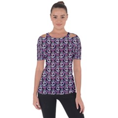 Sugar Skull Cat Pattern Shoulder Cut Out Short Sleeve Top by ExtraAwesomeSauce
