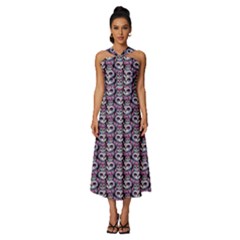Sugar Skull Cat Pattern Sleeveless Cross Front Cocktail Midi Chiffon Dress by ExtraAwesomeSauce