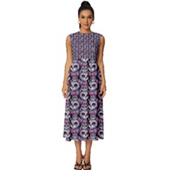 Sugar Skull Cat Pattern Sleeveless Round Neck Midi Dress by ExtraAwesomeSauce