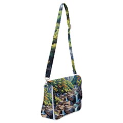 Serene Mountain Waterfall Landscape Shoulder Bag With Back Zipper by ExtraAwesomeSauce