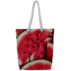 Watermelon, Fruit, Green, Red Full Print Rope Handle Tote (small) by kyorashop23