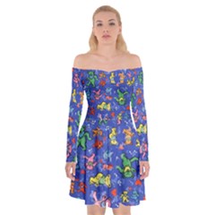 Grateful Dead Dancing Bears Pattern Off Shoulder Skater Dress by Salmanaz77