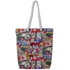 Pattern Kitten Christmas Full Print Rope Handle Tote (small) by Bedest
