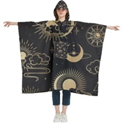 Asian Seamless Pattern With Clouds Moon Sun Stars Vector Collection Oriental Chinese Japanese Korean Women s Hooded Rain Ponchos by Grandong