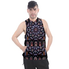 Chartres Cathedral Notre Dame De Paris Stained Glass Men s Sleeveless Hoodie by Grandong