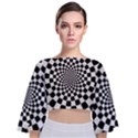 Geomtric Pattern Illusion Shapes Tie Back Butterfly Sleeve Chiffon Top View1