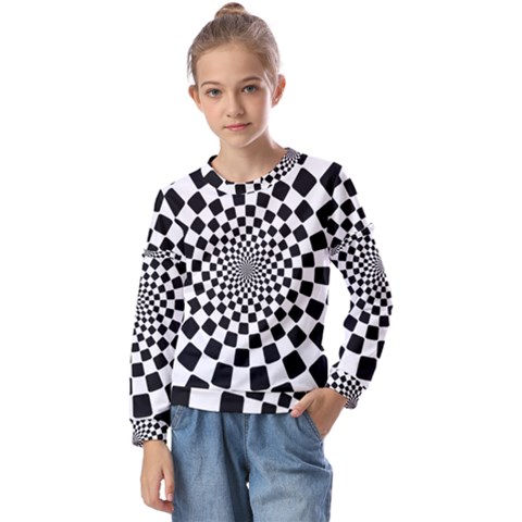 Geomtric Pattern Illusion Shapes Kids  Long Sleeve T-shirt With Frill  by Grandong