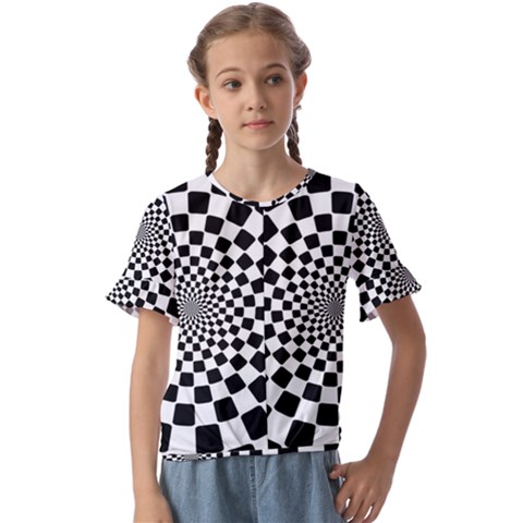 Geomtric Pattern Illusion Shapes Kids  Cuff Sleeve Scrunch Bottom T-shirt by Grandong