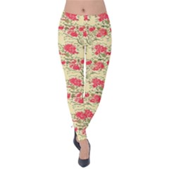 Retro 1880s Flowers Pattern 18 Velvet Leggings by violetheavensky