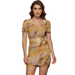 Homemade Flan Extreme Close-up Texture Low Cut Cap Sleeve Mini Dress by dflcprintsclothing