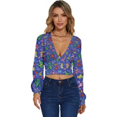 Grateful Dead Dancing Bears Pattern Long Sleeve Deep-v Velour Top by Salmanaz77