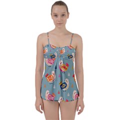 Cute Bird Pattern Babydoll Tankini Set by designsbymallika