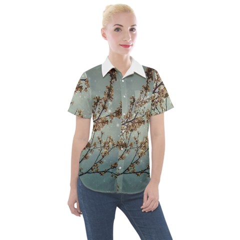 Dreamy Nature Motif Women s Short Sleeve Pocket Shirt by dflcprintsclothing