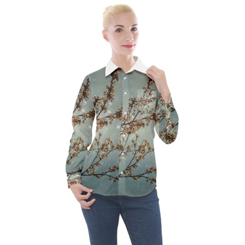 Dreamy Nature Motif Women s Long Sleeve Pocket Shirt by dflcprintsclothing