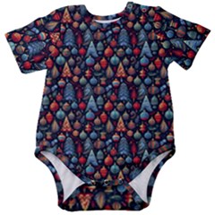 Vintage Style Christmas Decoration Pattern Motif Baby Short Sleeve Bodysuit by dflcprintsclothing