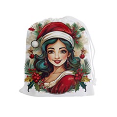 Young Woman With Santa Claus Clothes Isolated Illustration Wb Drawstring Pouch (xl) by dflcprintsclothing