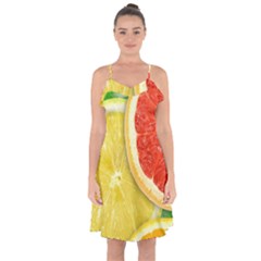 Fruit, Lemon Ruffle Detail Chiffon Dress by kyorashop23