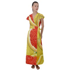 Fruit, Lemon Flutter Sleeve Maxi Dress by kyorashop23