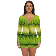 Kiwi Fruits, Close-up, Exotic Fruit Long Sleeve Boyleg Swimsuit by kyorashop23