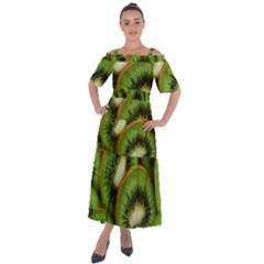 Kiwi Texture, Background With Kiwi, Fruits, Kiwi Shoulder Straps Boho Maxi Dress  by kyorashop23