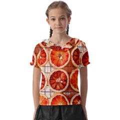 Peorange, Fruit, Citrus Kids  Frill Chiffon Blouse by kyorashop23