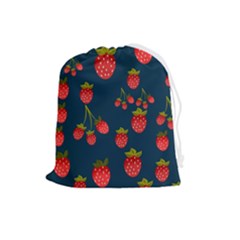 Strawberry Texture, Blue Background With Strawberries Drawstring Pouch (large) by kyorashop23