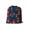 Strawberry Texture, Blue Background With Strawberries Drawstring Pouch (Large) View2