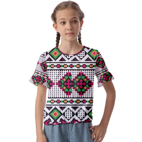 Ukrainian Folk Seamless Pattern Ethnic Ornament Border Element Traditional Kids  Cuff Sleeve Scrunch Bottom T-shirt by Grandong