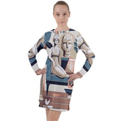 Sculpture Statue Angel Artwork Long Sleeve Hoodie Dress by Salmanaz77