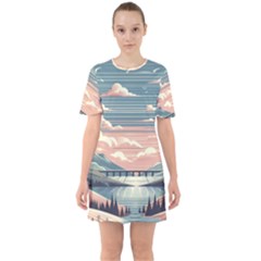 Artwork Painting Sculpture Nature Sixties Short Sleeve Mini Dress by Salmanaz77