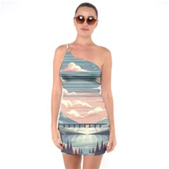 Artwork Painting Sculpture Nature One Shoulder Ring Trim Bodycon Dress by Salmanaz77