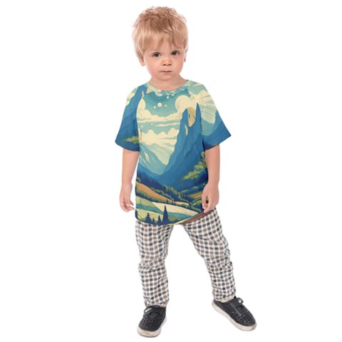 Mountains Nature Forest Landscape Kids  Raglan T-shirt by Salmanaz77