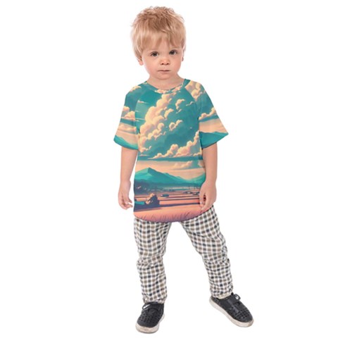 Mountains Countryside Agriculture Kids  Raglan T-shirt by Salmanaz77