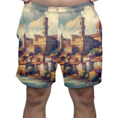 Village Houses Buildings Facade Men s Shorts by Salmanaz77