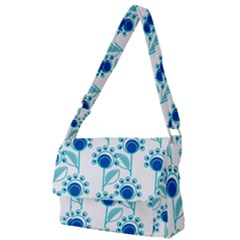 Blue Daisy Minimalist Leaves   Full Print Messenger Bag (s) by ConteMonfrey