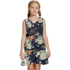 Japanese Wave Koi Illustration Pattern Kids  Sleeveless Tiered Mini Dress by Ndabl3x